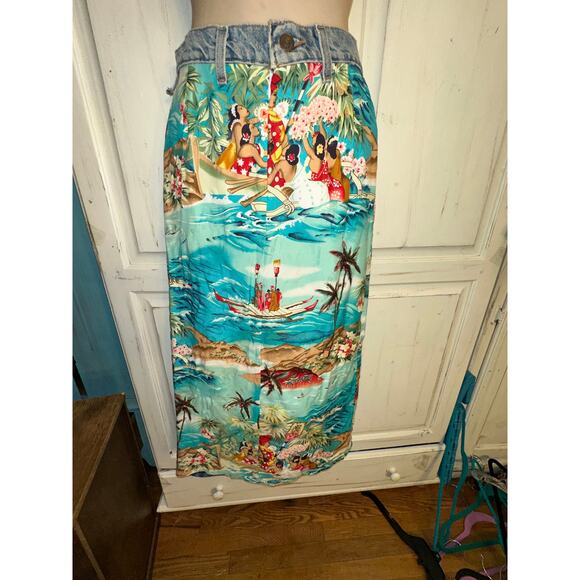 VINTAGE 90's NWT FRED SEGAL MAXOU LEVIS WAIST HAWAIIAN PRINT SKIRT XS - Picture 1 of 10